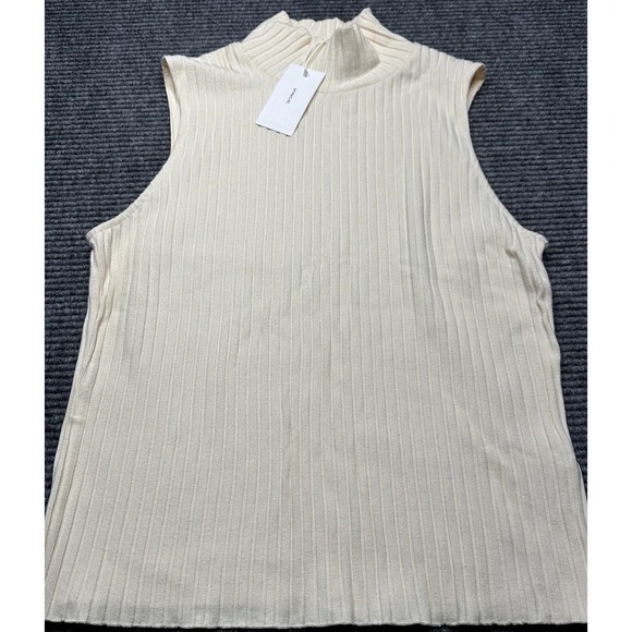 Vince Sweater Womens Large Cream Ribbed Mock Neck Sleeveless Pullover Top New - Picture 1 of 8
